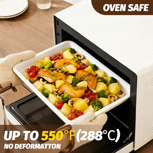 Nonstick Ceramic Baking Sheet with Rack, 2-Pack 13x9 Quarter Sheet Pan,(External 10x14), Non-Toxic PTFE & PFOA Free Warp-Free Oven Safe 550°F Dishwasher Safe, Aluminized Steel, Gray Yellow - size: 2-Pack Small 9" x 13"