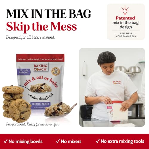 Baking Coach 2 Pack Mix & Eat or Bake Cookies - Edible Cookie Dough Mix Kit - color: 2 Pack Oatmeal Raisin Ginger