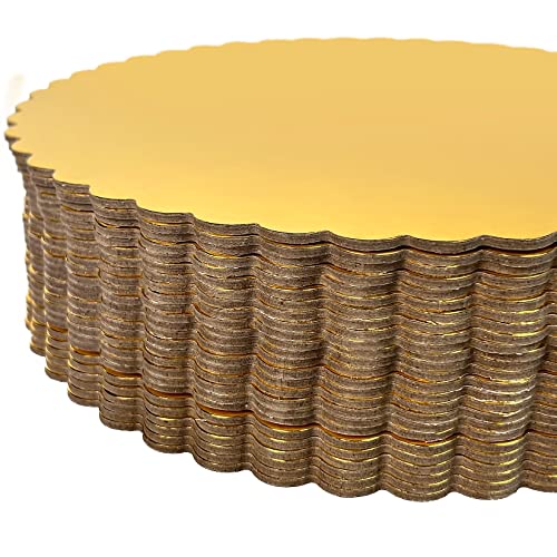 25-Pack 10 inch Sturdy Round Cake Boards, Gold Cardboard Cake Circles Plate Scalloped Base,Pack of 25 (Gold)