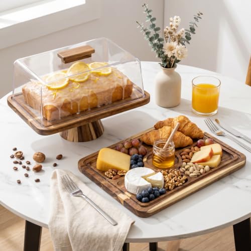 Acacia Wood Rectangular Cake Stand with Lid Double-Sided Charcuterie Board