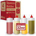 Reli. Plastic Squeeze Bottles, 32 oz. | 4 Pack | Condiment Squeeze Bottles