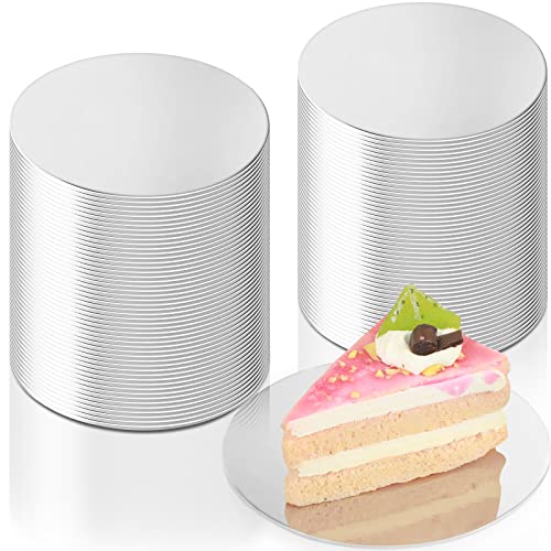 Sawysine 50 Pcs 4 Inch Cake Boards Round Mini Cake Circle Disposable Silver