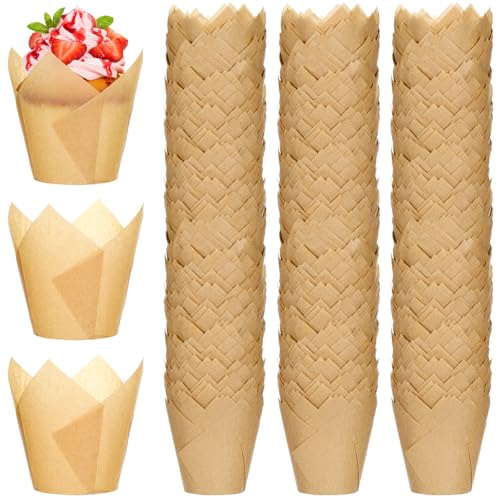 300 Pcs Natural Tulip Cupcake Liners, Premium Muffin Liners Holders for Baking Cups,Jumbo Muffin Liner, Greaseproof Tulip Cupcake Wrappers for Weddings, Party, Christmas, Valentines
