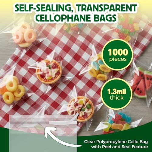 Seal Fresh Self Sealing Cellophane Bags - 3" x 4" (1000 Count) - Clear Plastic Resealable Cello Bag - Cellophane Treat Bags, Cookie Bags for Packaging, Candy bags, Cello Bags, Pastry Bags - size: 3" x 4"