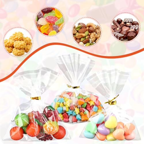 Self Sealing Cellophane Bags 7x7 Inches Cookie Bags Self Adhesive Clear Resealable Large Cookie Bags with Twist Ties for Gift Giving Party Favors Treat Bag 200 Pieces - size: 7x7 Inch