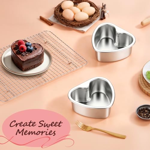 E-far 4 Inch Mini Heart Cake Pan, 2 Pcs Heart Shaped Cake Baking Mold Set - color: Silver, size: 4-Inch (Set of 2)
