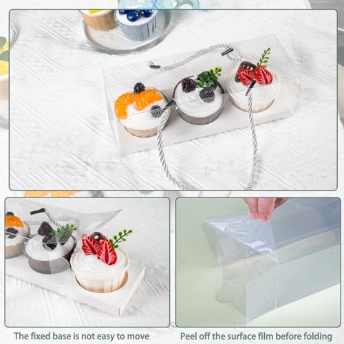 20Pcs Clear Cupcake Boxes with Handle, Cupcake Carrier for Party - color: A-White 9x3x3in