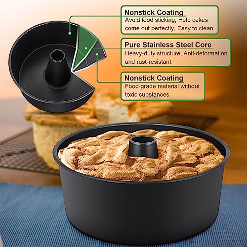 P&P CHEF Angel Food Cake Pan, 10” Tube Cake Pan Round Baking Tin, Black - color: Black