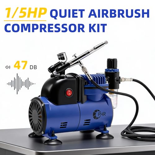 OPHIR Airbrush Starter Kit with Compressor & Dual-Action Airbrush - color: Matte Blue-1 Airbrush Starter Kit