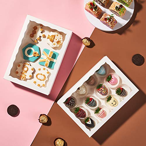 24PCS 10x7x2.5Inches White Bakery Boxes with Display Window, Multi-Use Dessert Containers for Chocolate Covered Strawberries, Cookies, Donuts, Macarons, Muffins & Hot Cocoa Bombs - color: White
