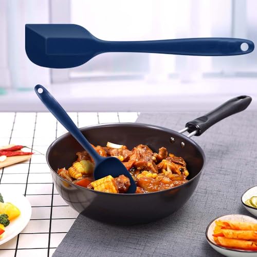 2-Pack Silicone Spatulas Set, 10-Inch High Heat Resistant Non-Stick Rubber Spatulas for Baking, Cooking, and Mixing – Dishwasher Safe (Blue) - color: Blue