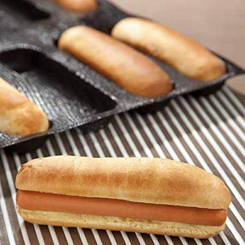 Silicone Hot Dog Bun Mold Mini Silicone Baguette Mould Non-Stick Baking Form Mini Sandwich Baking Molds Silicone Perforated Baking Forms(12Loaf,Black) - size: 12Loaf,Black