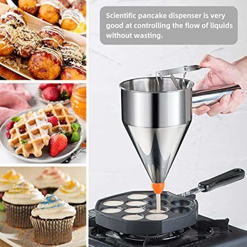 40oz Pancake Batter Dispenser, Stainless Steel Cake Dispenser with 4 Caliber Funnel & Stand, Baking Tools for Pancakes, Cupcakes & Baked Goods - size: 40oz