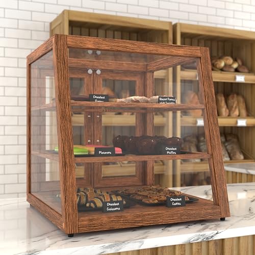 KoolMore 21 in. Dark Wood Slanted Countertop Dry Bakery Display Case, Bread, Pastry and Dessert Display with Tempered Glass - color: Dark Wood / Slanted, size: 21 in.