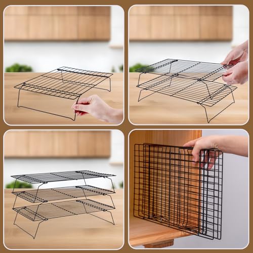 Briout Cooling Rack for Cooking Baking 3 Tiers, 16" x 10" Wire Rack, Black - color: Black, size: 16"x10"-3Tier