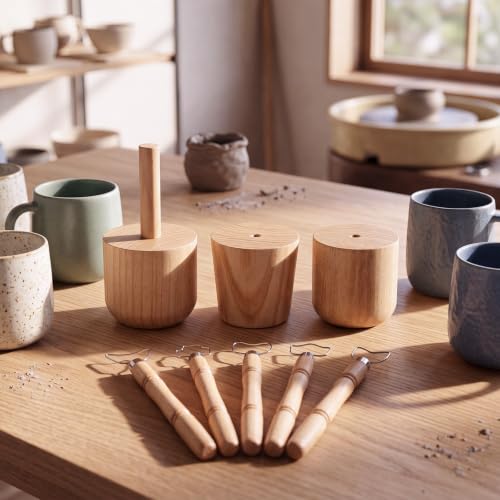Ferrochef Cup Pottery Molds Clay Tools Set Wooden Sculpture Scraper Pottery Carving Tool Cup Handle Shape Clay Cutters for DIY Mug Vase Art Making (Small-Medium,12, 12, 12oz) - size: 12, 12, 12oz, style: Small-medium