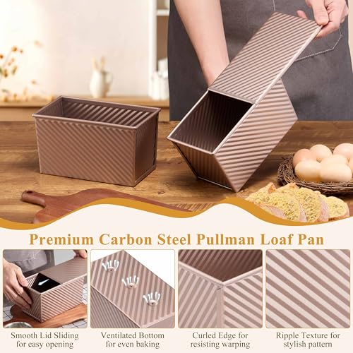 LIANYU Pullman Loaf Pan with Lid, 1 Pound Bread Loaf Pan Set of 2 - color: Rose Gold