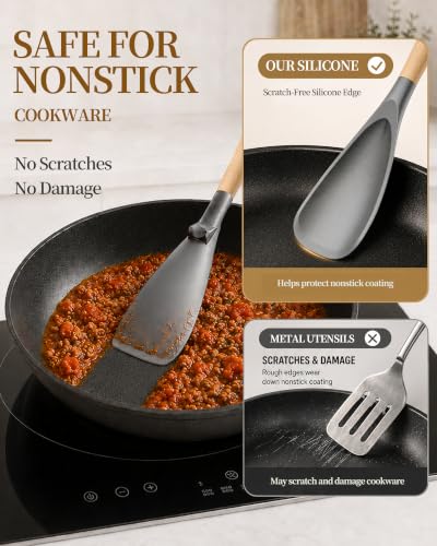 Astercook Cooking Spoon, 2 Pack, Nonstick Safe Silicone Spatula - color: Gray