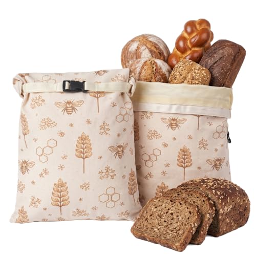 KEKUOU 2-Pack Reusable Beeswax Bread Bags for Homemade Sourdough - color: White