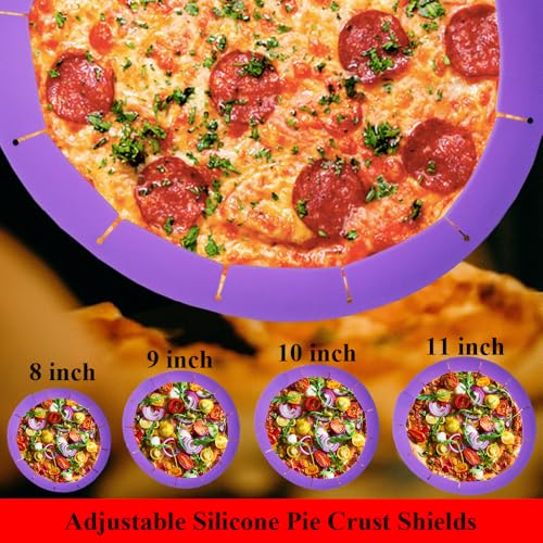 Adjustable Pie Crust Shield, Silicone Pie Crust Protector for Baking, Pie Ring Pie Crust Cover Tools, Fits 8-11.4 Inch Pies Pizza (Purple) - color: Purple