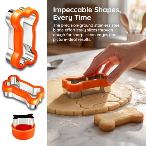 3 Pcs Dog Bone Cookie Cutters, Stainless Steel Biscuit Cutters Set
