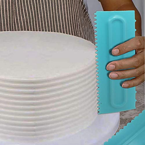 Cake Scraper Polisher Set of 6 Pack Decorating Comb and Icing Smoother Mousse Butter Cream Cake Edge Tools, Plastic Sawtooth 12 Design Textures-Blue - color: 6 Blue