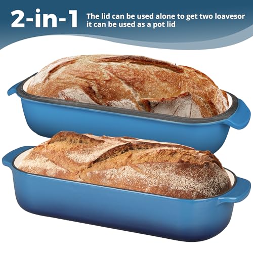 EDGING CASTING Enameled Cast Iron Loaf Pan with Lid, Bread pan, Dutch Oven Bread pan for Homemade Sourdough Bread Baking, 12.5x5.5 inch, 5qt, Lake Blue - color: Lake Blue