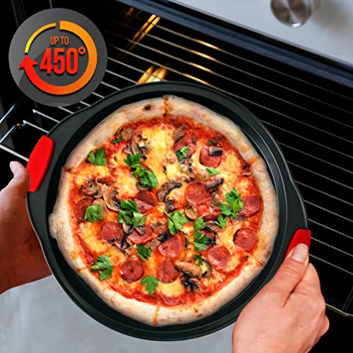 Nutrichef Non-Stick Pizza Tray with Silicone Handles, 6-Pack Round Steel Non-Stick Pans with Perforated Holes, Premium Bakeware, Pizza Trays with Silicone and Oversized Handles, Dishwasher Safe - size: 6 Piece