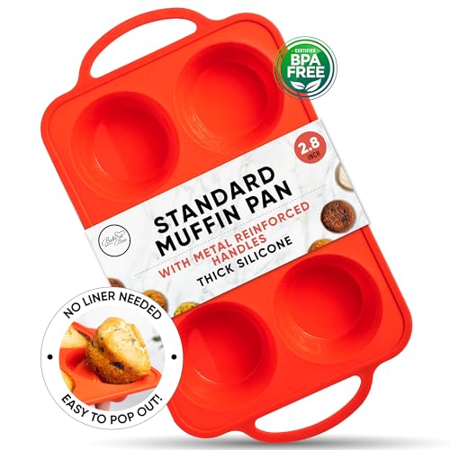 Silicone Muffin Pan, Regular Size 6 Cup Nonstick Cupcake Pan, BPA-Free - color: Red, size: Regular (6 Cups Pan)