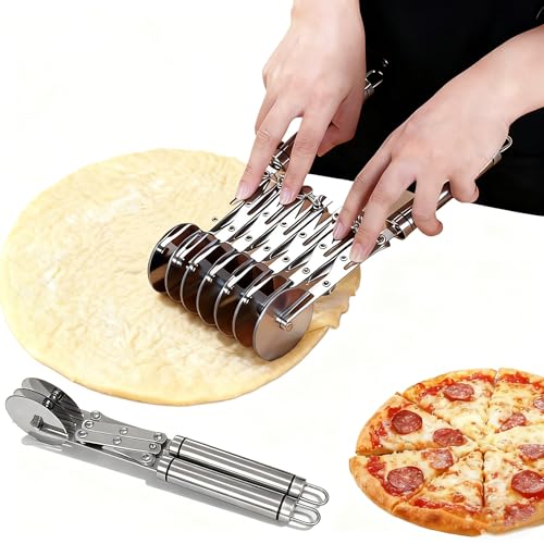 Wheel Pastry Cutter, Adjustable Pasta Cutter with Handle, Stainless Steel Dough Slicer for Noodles, Pizza, Brownies, Pie Crust, Multi-Tool for Baking & Cooking (3 Roller) - color: 3 Roller