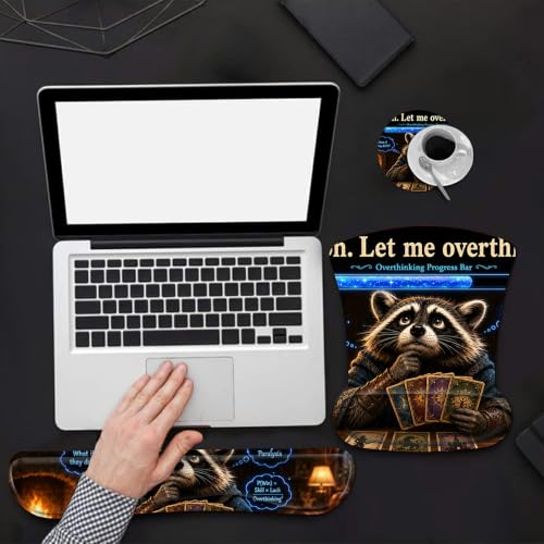 3-in-1 Ergonomic Memory Foam Keyboard Wrist Rest Pad Set, Raccoon - color: 00012