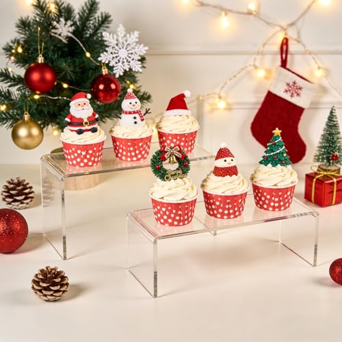 Acrylic Risers 8 Pcs (2 Sets), Clear Display Stands, 4 Sizes