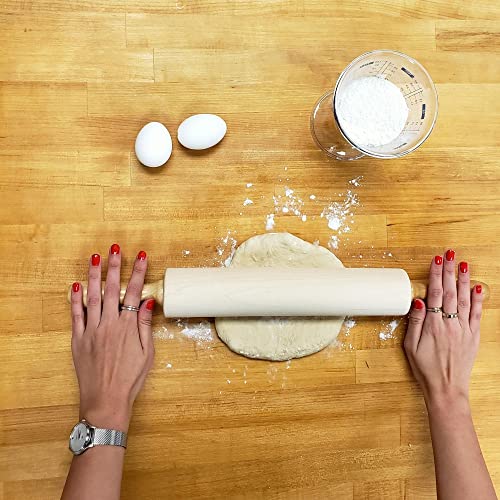 Frieling Maple Rolling Pin with Handles - 2.4-in x 12-in Barrel, 21-in Total Length-Natural Wood - Baking Essentials, Pastry Roller & Pizza Dough Roller - size: 2.4-inch by 12-inch