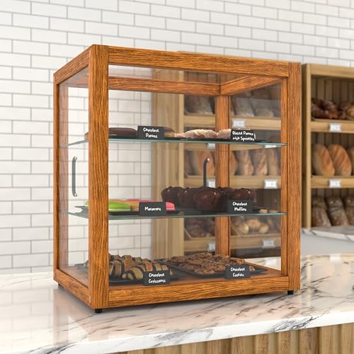 KoolMore 20 in. 3-Tier Light Wood Countertop Dry Bakery Display Case, Pastry, Cake and Cookie Display with Tempered Glass - color: Light Wood, size: 20 in.
