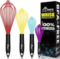 HOTEC 4Pcs Silicone Whisk Set, Wire Balloon Whisks for Cooking Egg Beater - color: Red,Yellow,Blue,Purple