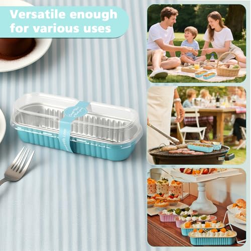 100 Pack Mini Loaf Pans with Lids and Spoons,6.8oz Bule Small Loaf Pans - color: Light Blue
