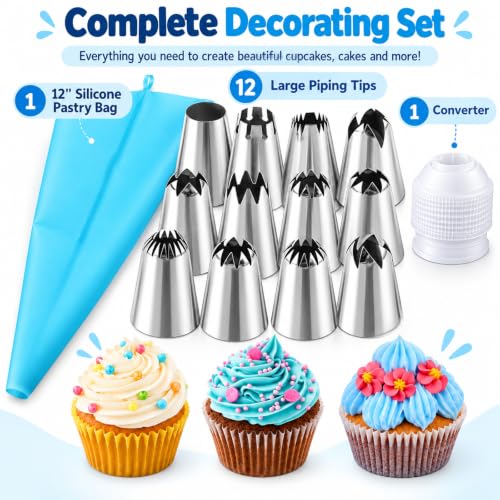 12PCS Large Piping Tips Set with Pastry Bag – for Cookie, Cake & Cupcake