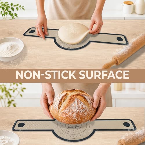 Silicone Bread Sling for Dutch Oven, 2-Pack 7.2" Long Handle Sourdough Baking Mat, 500°F Heat Resistant Dough Transfer Slings with 10 Parchment Sheets & 2 Cable Ties