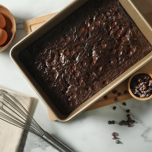 Martha Stewart Gallen 13 x 9 Inch Rectangular Nonstick Carbon Steel Cake and Baking Pan – Champagne, Durable Bakeware for Even Cooking and Easy Release - color: Champagne, size: 13" Cake Pan