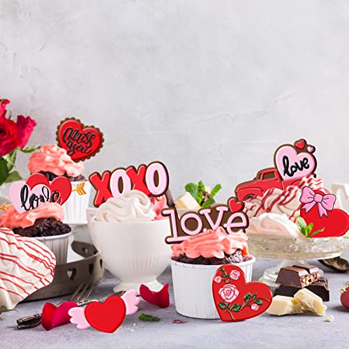 Whaline 4Pcs Valentine's Day Fondant Molds Heart Rose Truck Pattern 3D Silicone Mould Love XOXO Resin Mold Cupcake Cookie Baking Decorating Mould for Wedding Anniversary Mother's Day DIY Candy - style: Valentine's Day
