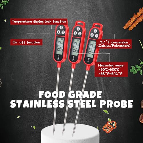 Copkim 6 Pcs Instant Read Meat Thermometer Long Probe,Red - color: Red