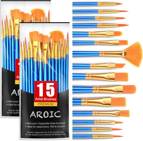 AROIC Acrylic Paint Brush Set, 30 pcs Nylon Hair Paint Brushes - size: 30pcs-2-blue
