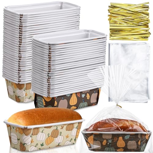 Hushee 50 Set Fall Paper Mini Loaf Pan Disposable, Beige Pumpkin - style: Pumpkin