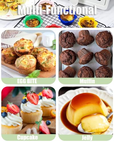 24 Pcs Silicone Muffin Liners with Tabs, Reusable Cupcake Liners for Steel Muffin Pan, Non-Stick Baking Cups (24Pcs-6Colors)