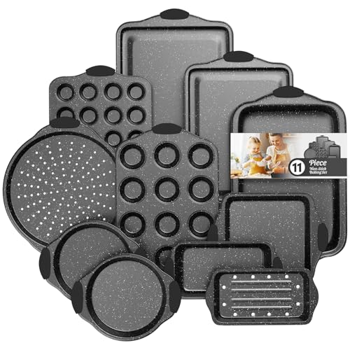 11-Piece Nonstick Baking Pans Set, Stackable Bakeware Sets, Black