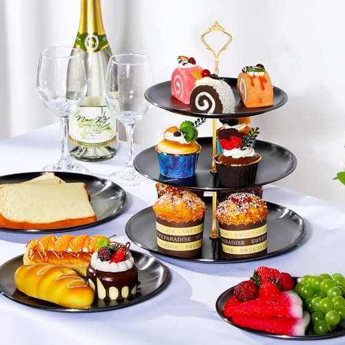 Gerrii 2 Pack 3 Tier Cupcake Stand Serving Tray Metal,Black and Gold - color: Black and Gold