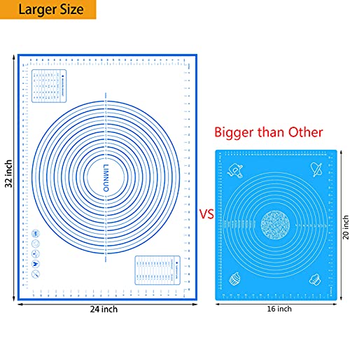 Silicone Baking Mat，Non Stick Rolling Dough with Measurements for Pie Pizza Cookies Fondant Making，Extra Thick Non Slip Silicone Pastry Mat (Blue, XXL-24"×32") - color: Blue, size: 32"L x 24"W