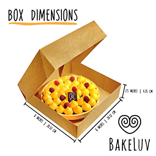 BAKELUV 100 Pack 8x8x2.5 Inch Brown Bakery Boxes with Window | Cookie Boxes, Pastry, Desserts, Treats, Food, Cardboard Takeaway/Takeout Containers | Kraft