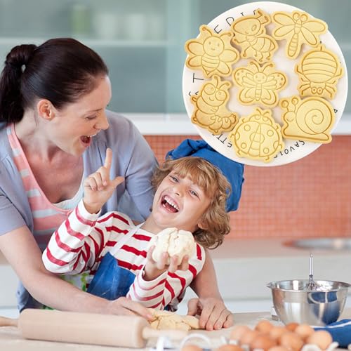 Insect Cookie Cutters Bee Dragonfly Ladybug 8Pcs Cookie Stamps for Baking - color: Insect