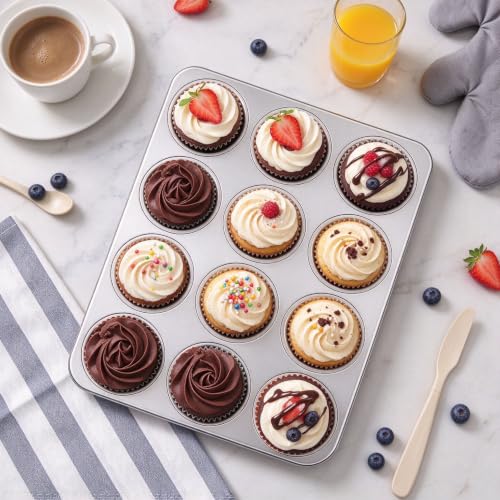 Homikit Stainless Steel Muffin Pan 12 Cups, 1 Pack Cupcake Tins Non Toxic - size: 12 Cup